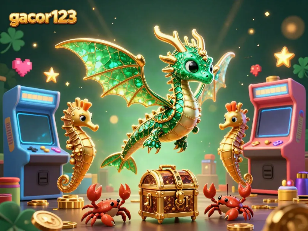 Experience thrilling games at gacor123 with vibrant casino-themed dragon and treasure imagery.
