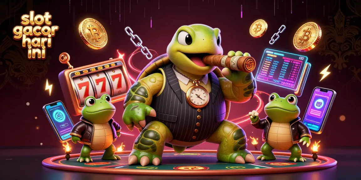 Engage with slot gacor hari ini as a colorful 3D turtle and bullfrog enforcers illuminate a vibrant casino scene.