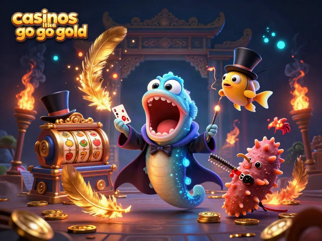 Play thrilling games like Go Go Gold with our dynamic casino illustration featuring vibrant characters and elements.
