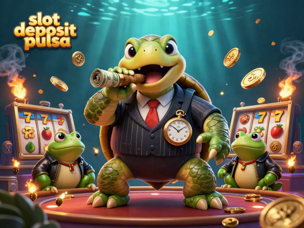 Experience vibrant slot deposit pulsa action with our dynamic and engaging 3D illustration featuring casino characters.