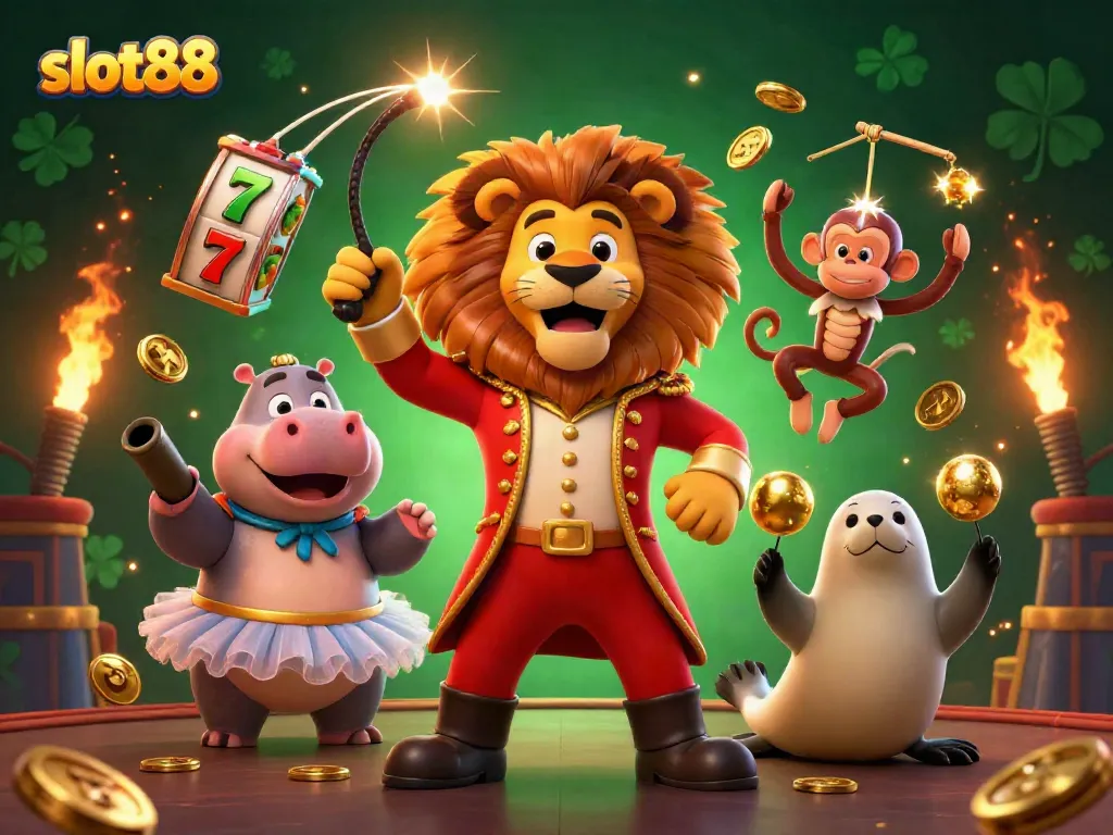 Experience the excitement of slot88 with lively characters and dynamic casino elements in this vibrant illustration.