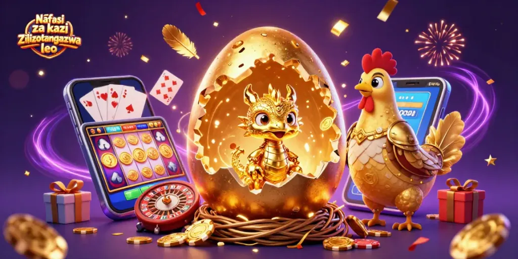 Nafasi za kazi zilizotangazwa leo showcases a golden dragon and poker chips among dynamic gambling visuals.
