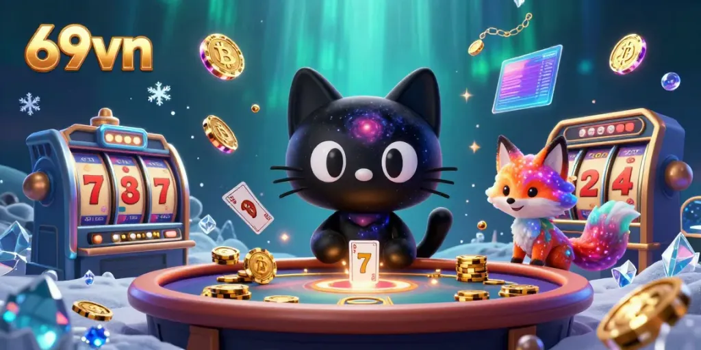 Immerse in thrilling gameplay at 69vn with colorful cosmic characters orchestrating a vibrant online casino scene.