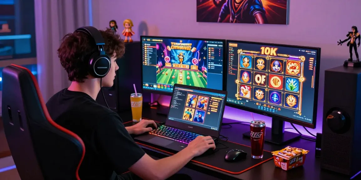 Exciting online gaming atmosphere showcasing slot depo 10k with vibrant game interfaces and a focused player.