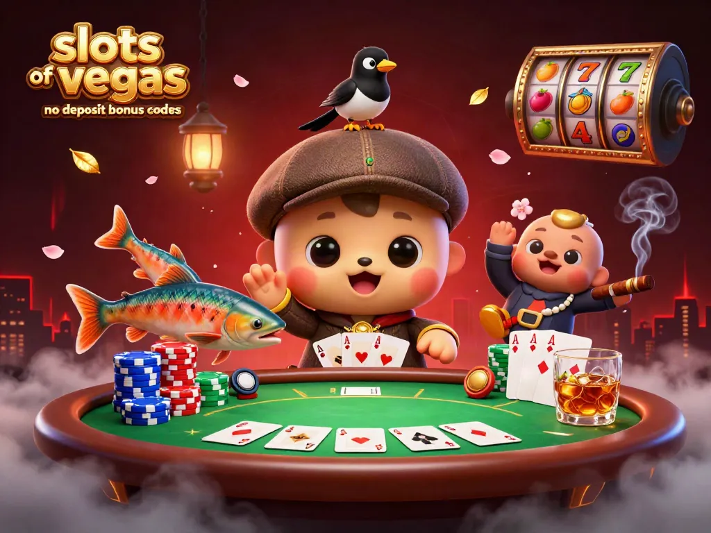 Claim exciting slots of vegas no deposit bonus codes with vibrant casino scenes and playful characters.