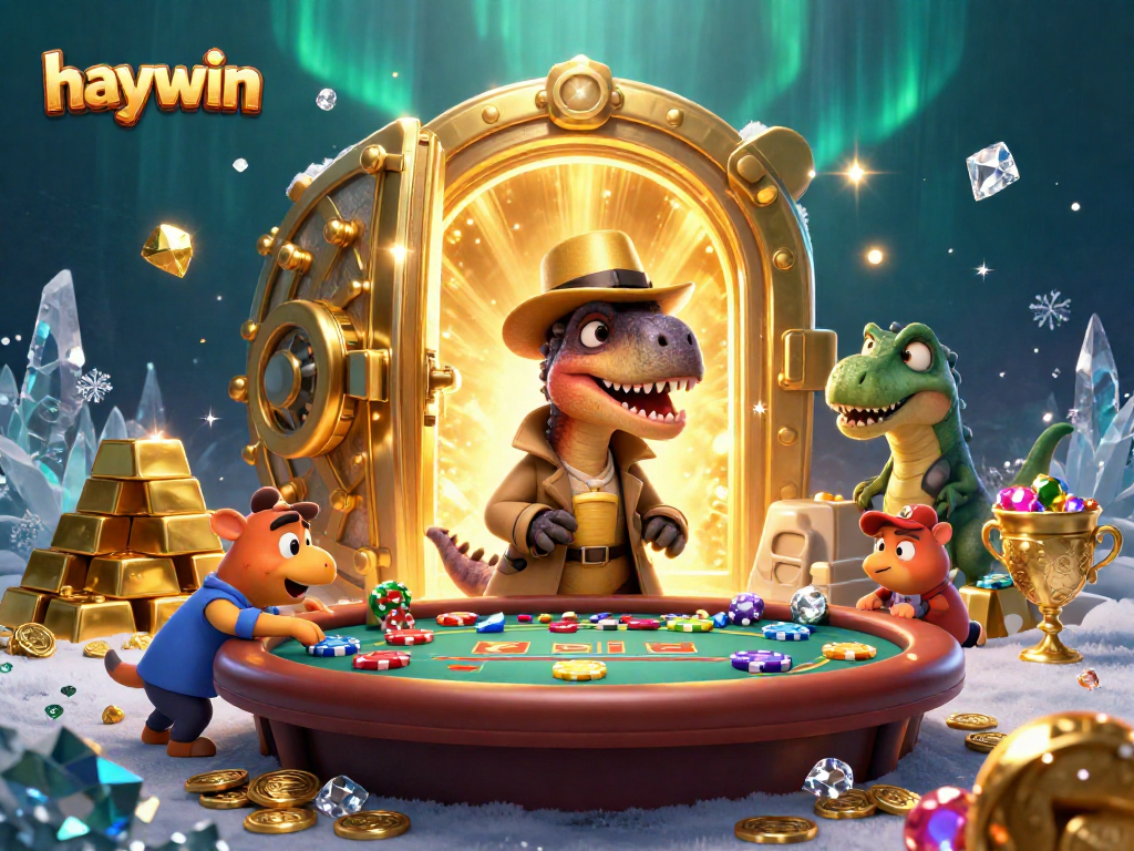 Experience thrill with haywin's blackjack scene, featuring cartoon dinosaurs at the casino.