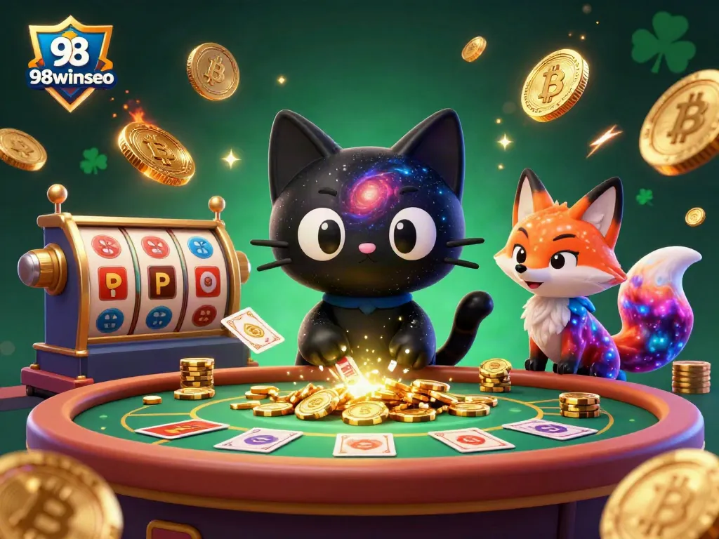 Experience thrilling gameplay at 98winseo with a vibrant illustration of a cosmic casino and dynamic game elements.