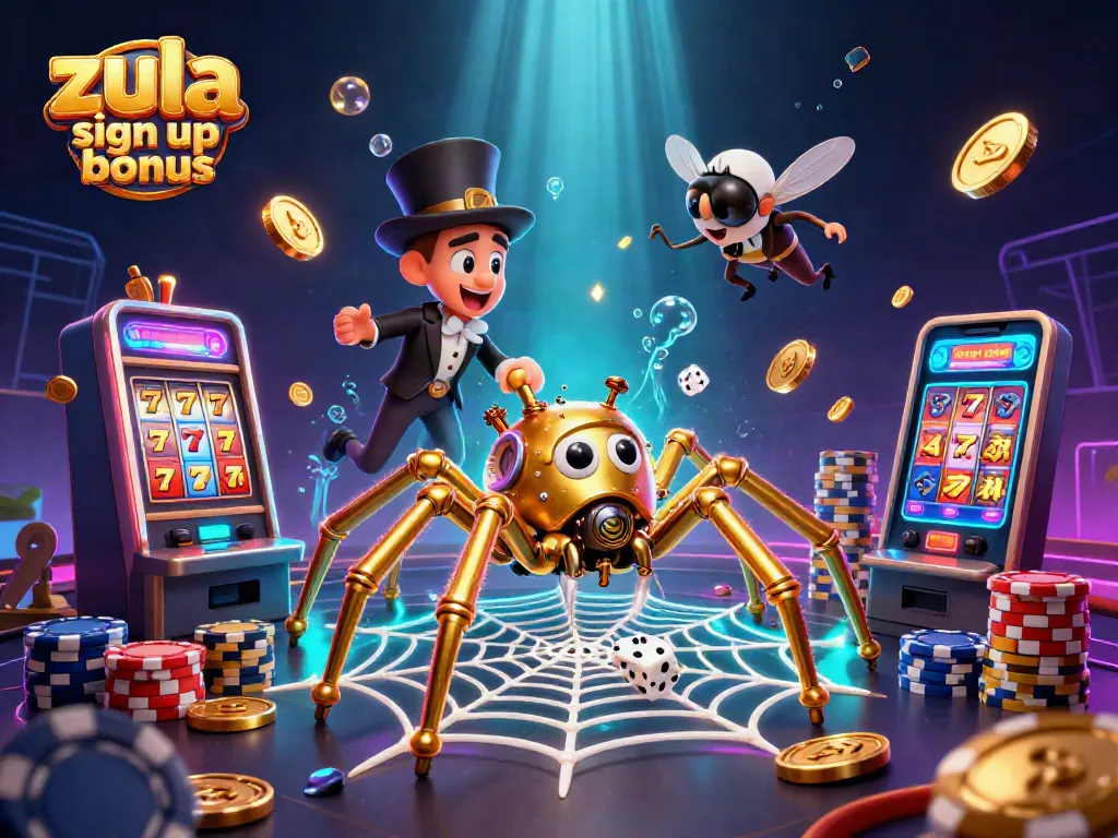 Experience the zula casino sign up bonus with vibrant slot games and exciting casino elements in this dynamic illustration.