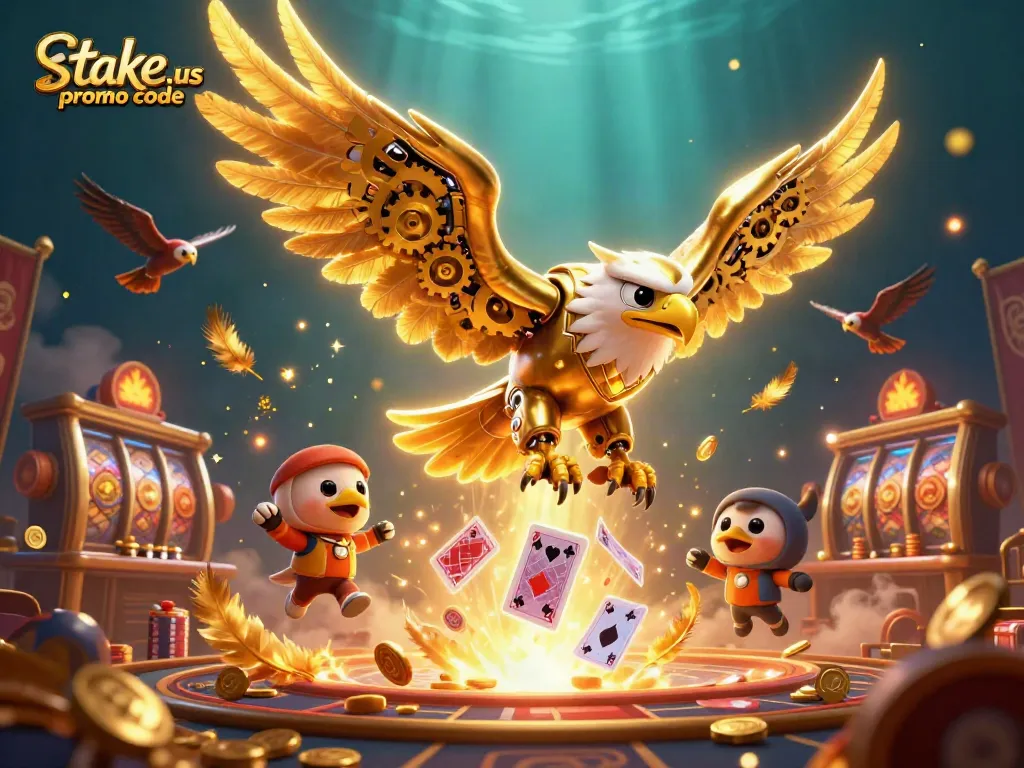 Claim your bonus with stake.us promo code in this dynamic casino scene featuring vibrant elements.