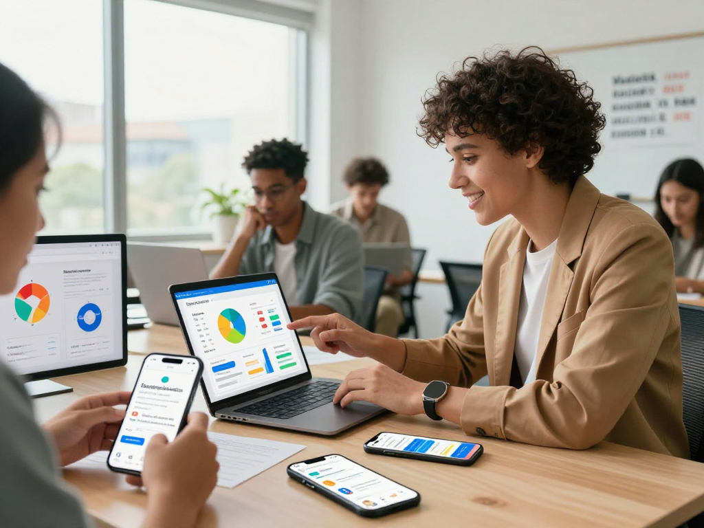 Purchase app downloads through effective marketing strategies in a collaborative workspace.