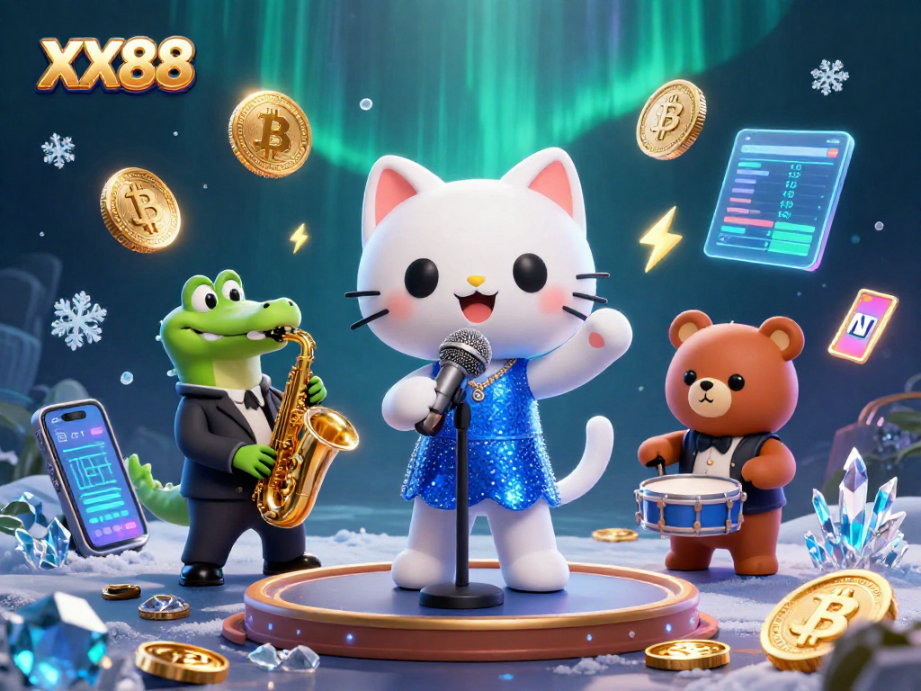 Experience the vibrant energy of XX88 with a jazz-singer cat, a sax-playing crocodile, and a drum bear in an exciting casino scene.