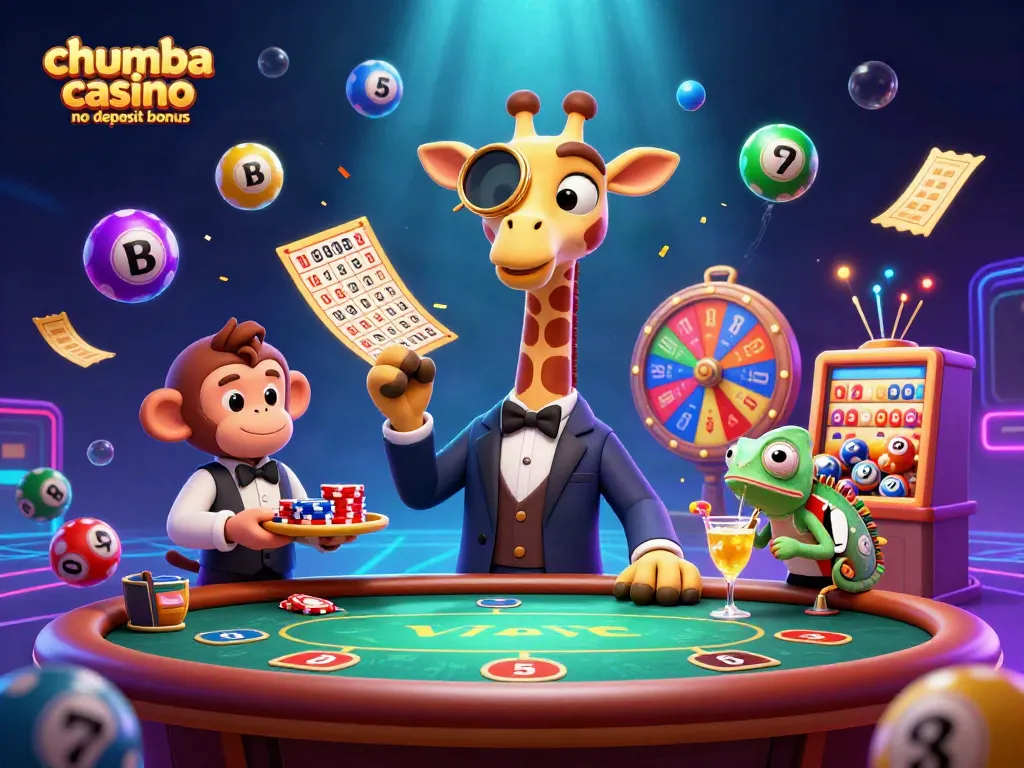 Win free coins using Chumba Casino no deposit bonus in this dynamic casino scene with vibrant action.