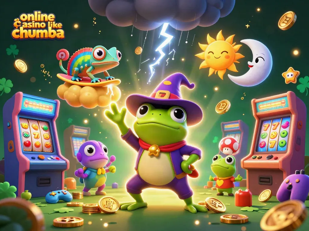 Play with golden coins at an online casino like Chumba in this vibrant and dynamic 3D scene.