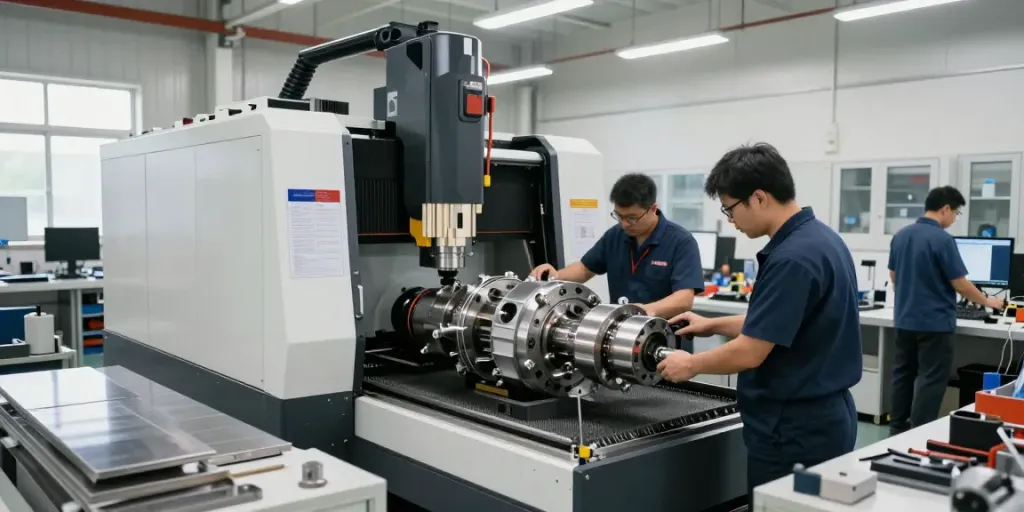 Leading aerospace CNC parts manufacturers collaborating in a precision machining workshop.