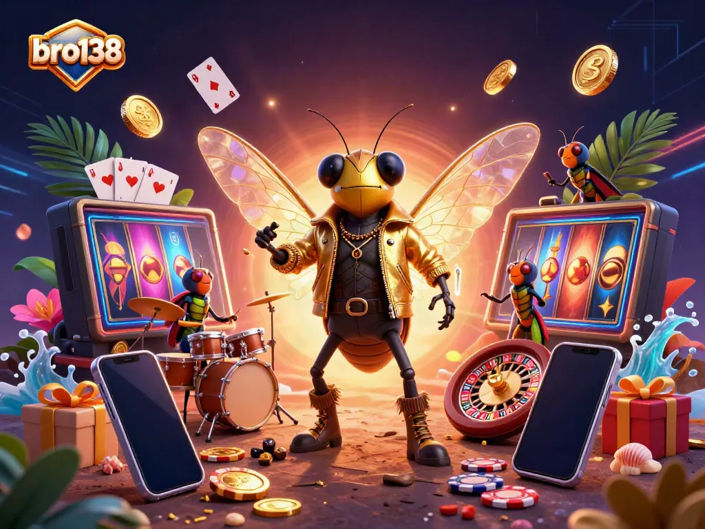 Experience thrilling gameplay with bro138 featuring a vibrant rock star scene full of exciting casino elements and golden coins.