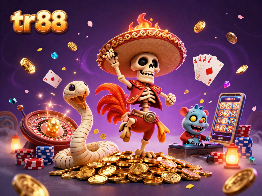 Experience thrilling wins at tr 88 with dynamic gaming scenes and vibrant casino illustrations.