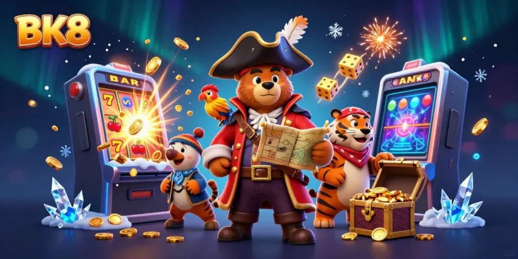 Join the thrilling adventure at BK8 with a pirate captain bear, a fierce tiger, and gaming treasures!