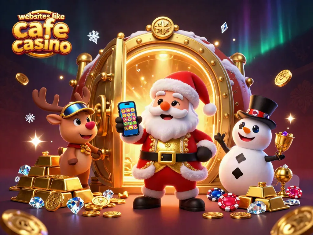Experience fun with websites like cafe casino as Santa and friends celebrate jackpots in a dazzling casino.