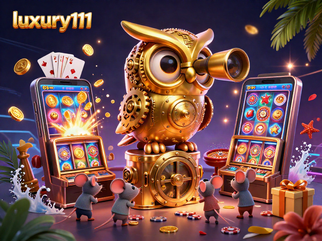 Experience vibrant casino excitement with luxury111 featuring a golden owl and lively gaming elements.