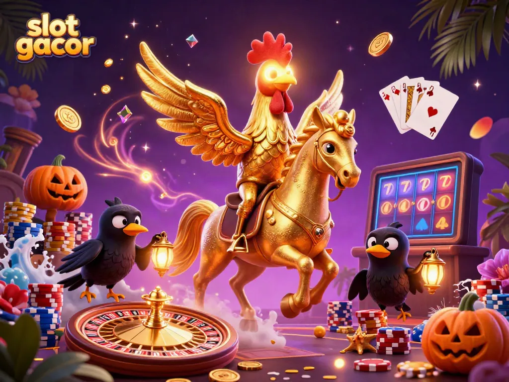 Menggertak slot gacor dengan karakter unik dalam ilustrasi 3D yang menampilkan keceriaan dunia perjudian.