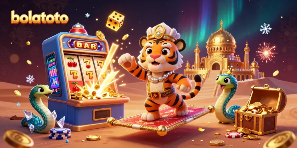 Engage with bolatoto through vibrant 3D casino illustration showcasing a jackpot explosion and mythical elements.