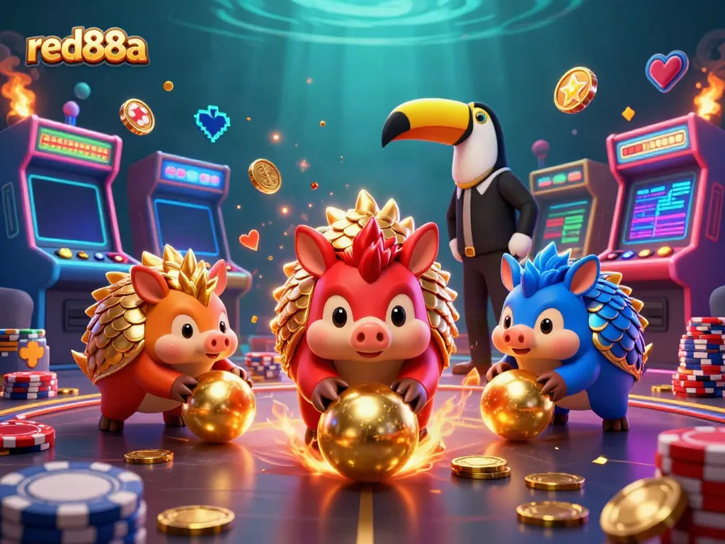 Experience the thrill of gaming with red88a, featuring rival pangolins in a casino setting.