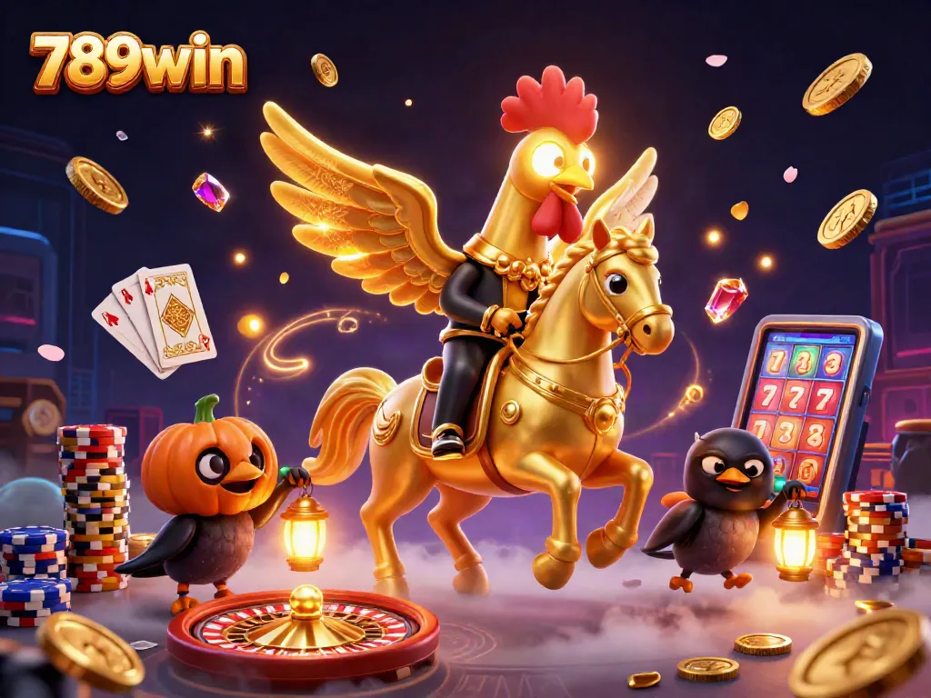 Experience the thrill of 789win casino with golden coins and rich game elements sparkling in a dynamic scene.