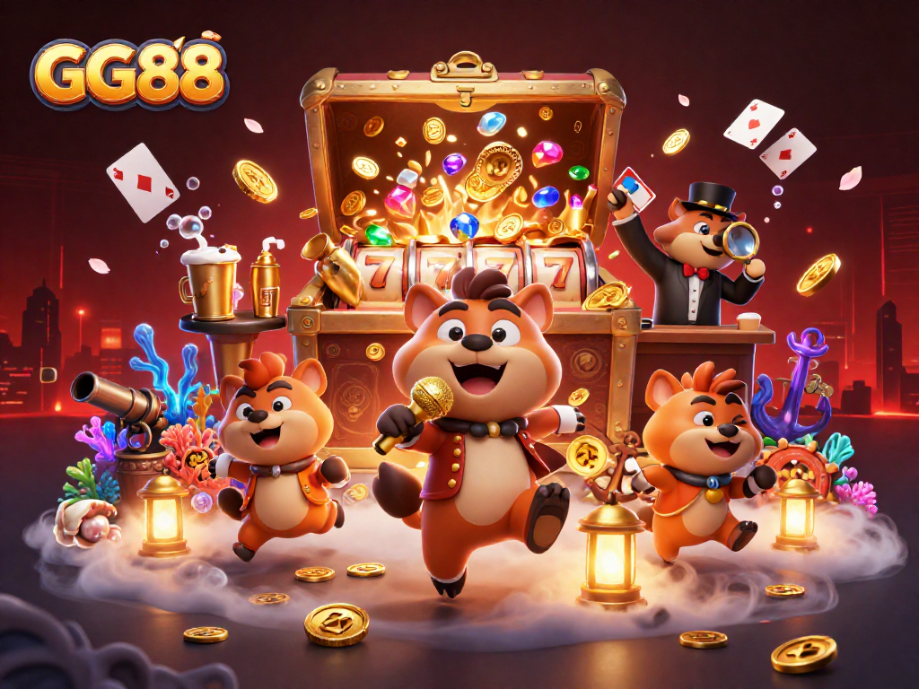 Engage in GG88's vibrant casino atmosphere with hyenas in a comedy club setting.