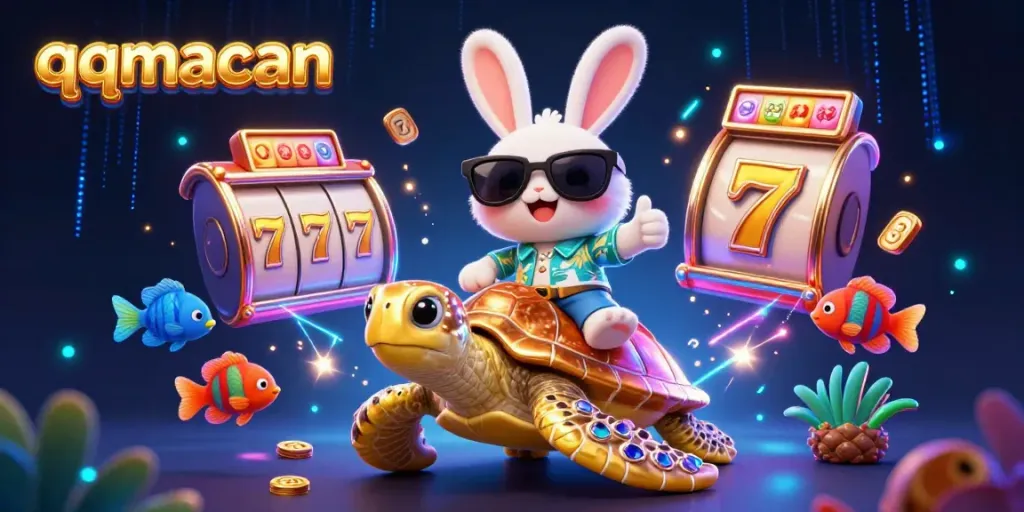 Experience the thrill of qqmacan casino with the lucky rabbit and golden turtle in a vibrant scene.
