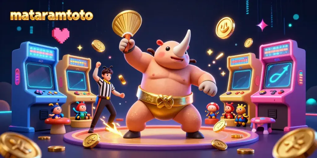 Experience the excitement of mataramtoto with a dynamic scene of a beetle champion in a vibrant casino.