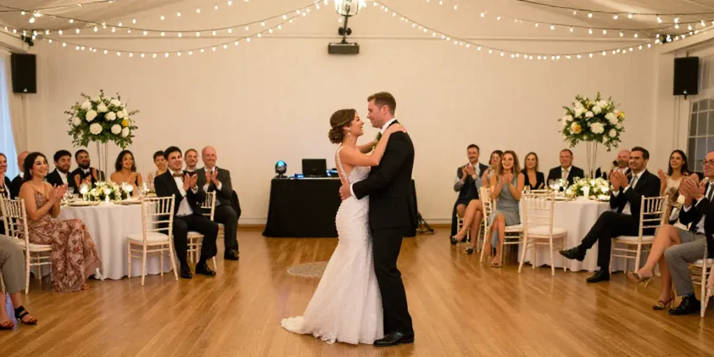 hochzeit DJ berlin brandenburg celebration with couple dancing surrounded by guests in a beautifully decorated venue