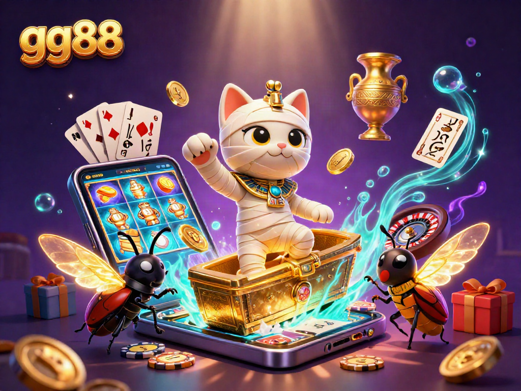 Experience mesmerizing gaming with gg88 in an enchanting pyramid casino scene filled with vibrant elements.