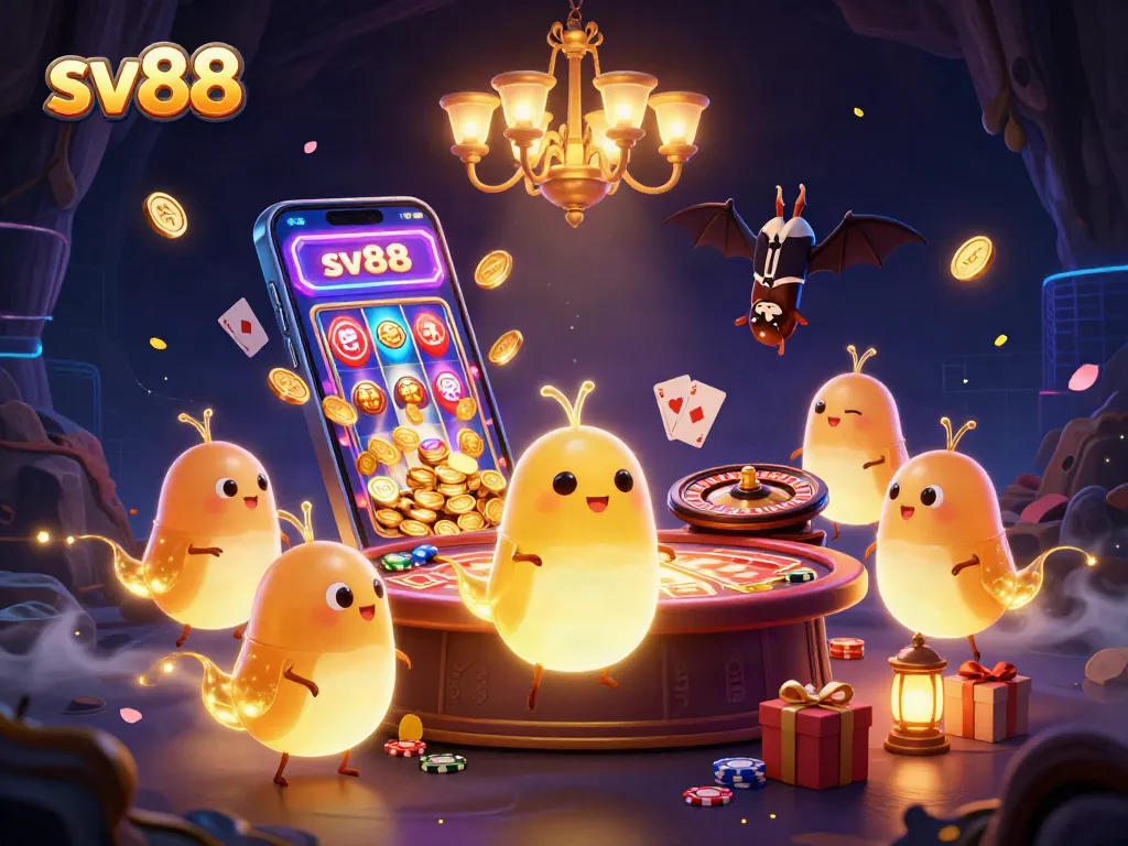 Play exciting games at sv88 with glowing glowworms illuminating a vibrant casino environment.