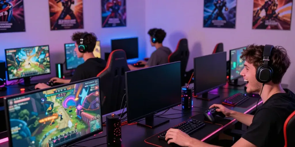 Engaging players enjoying various game online experiences in a vibrant gaming setup.