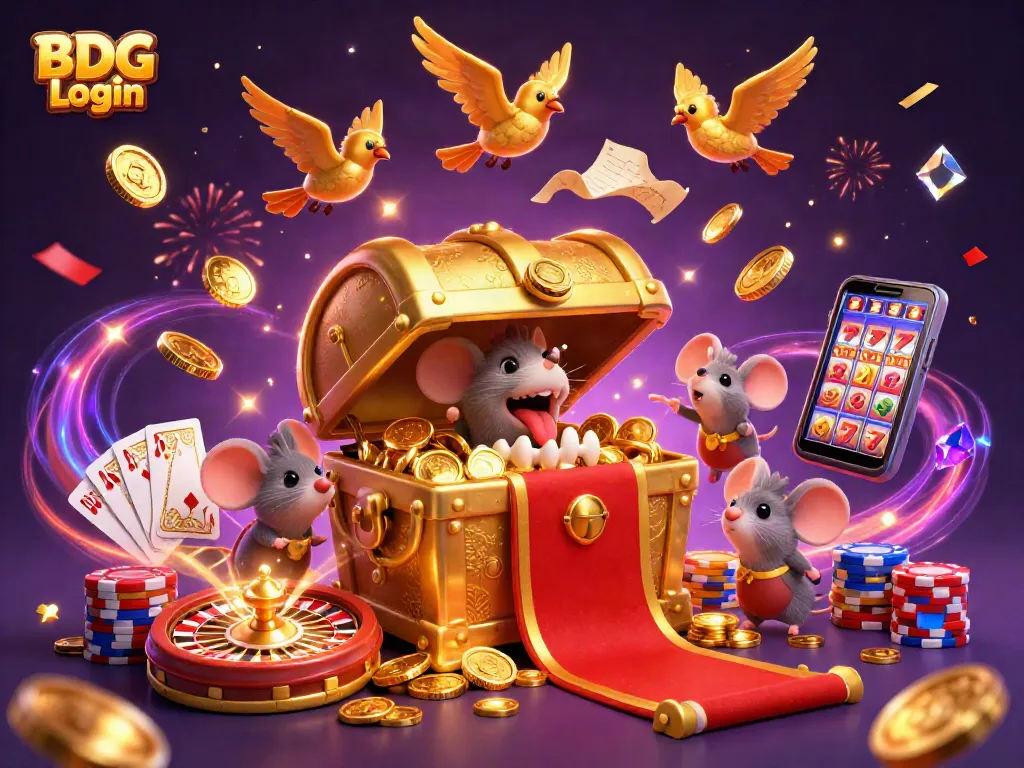 Experience thrilling gaming action with BDG Login at a lively casino scene featuring gold coins and dynamic games.