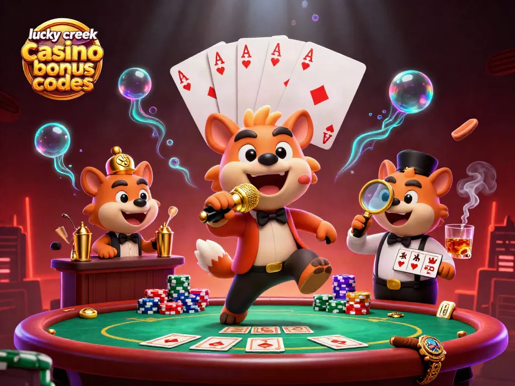 Engage with lucky creek casino bonus codes in this vibrant 3D illustration of hyenas at a casino.