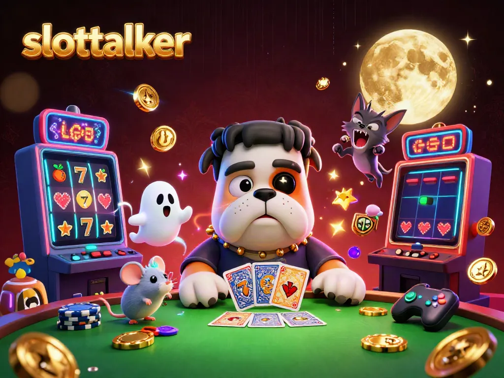 Interact with slottalker’s thrilling gaming experience featuring vibrant cartoon characters and casino-themed elements.