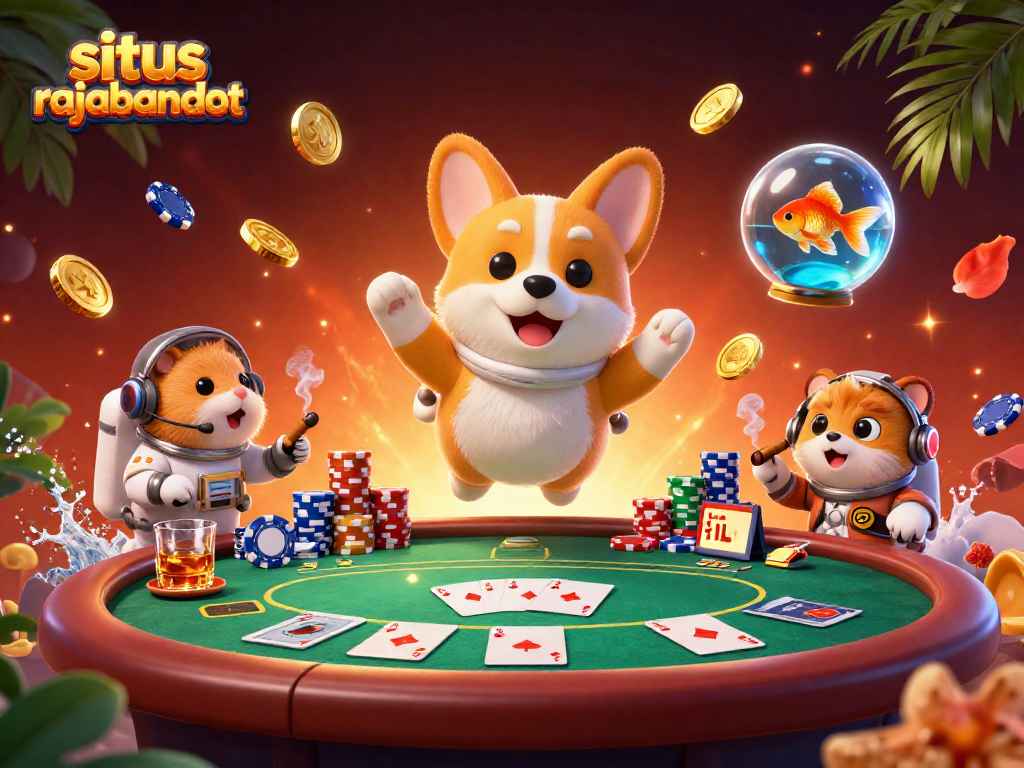 Bermain di situs rajabandot dengan corgi astronot dan hamster kontrol misi di kasino luar angkasa yang penuh dengan koin dan chip poker.