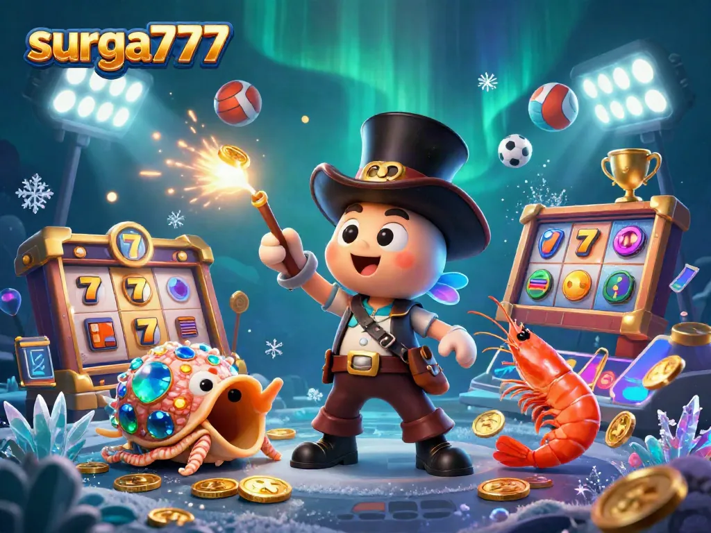 Experience thrilling wins with surga777's vibrant underwater casino adventure filled with golden coins and iconic gaming elements.