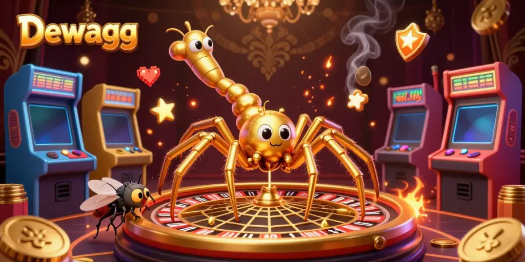 Dewagg offers exciting gaming with a golden roulette wheel, colorful machines, and a lively atmosphere.