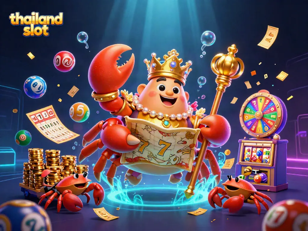Experience thrilling gameplay with thailand slot as golden crabs and vibrant slot elements create a captivating scene.