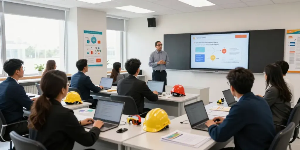 Training Institute Saudi Arabia health and safety class with engaged professionals learning essential skills.