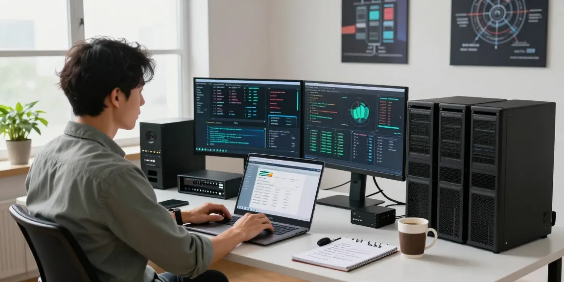 Configuración de web hosting en México con especialista en tecnología, computadoras y herramientas presentes.