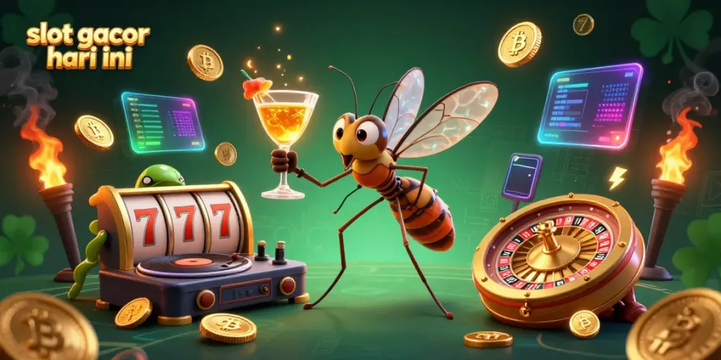 Engage with the action of slot gacor hari ini at this vibrant 3D casino scene featuring animated characters and rich casino elements.