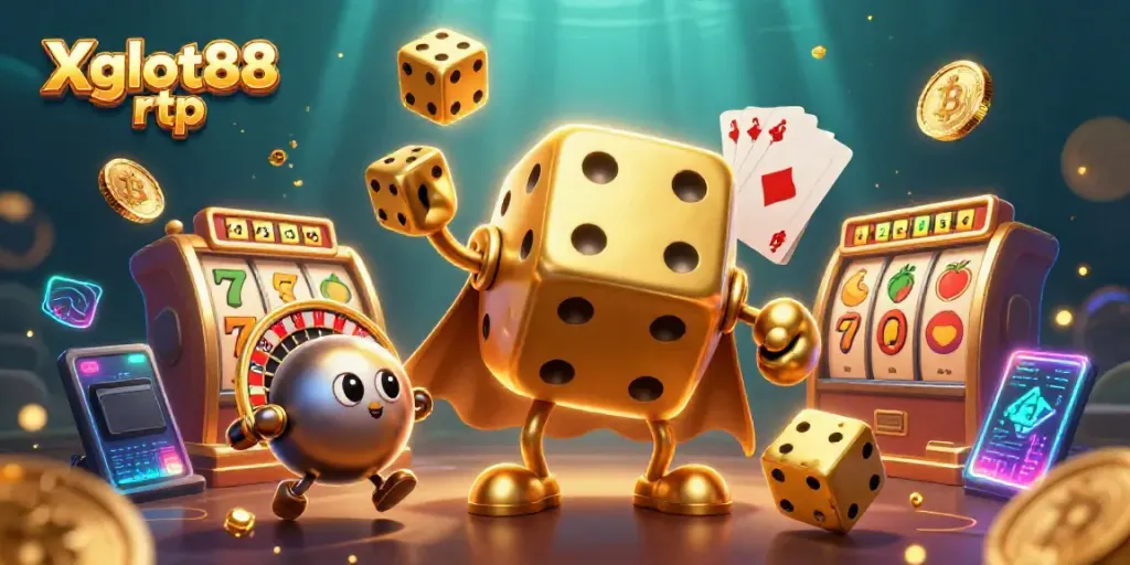Menggambarkan karakter permainan dan simbol Xgslot88 rtp dalam ilustrasi kasino yang mengagumkan.